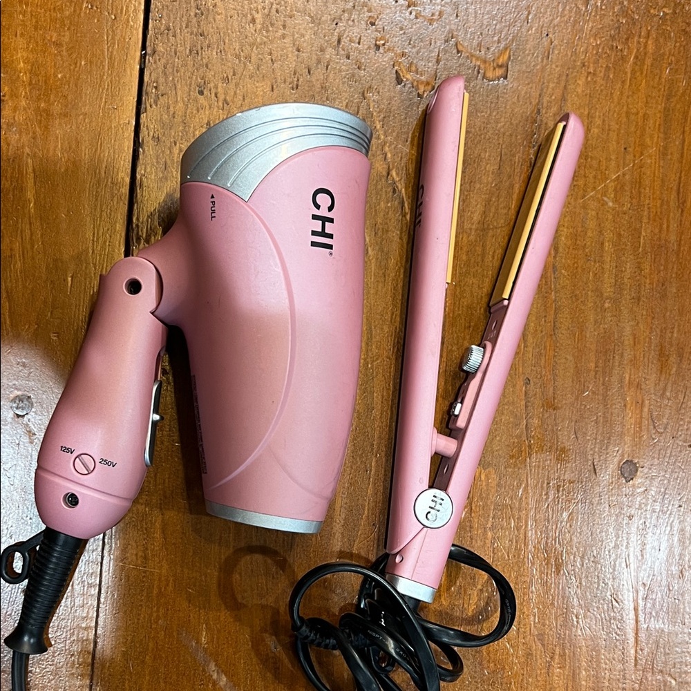 Pink Hair Dryer and Straightener Set